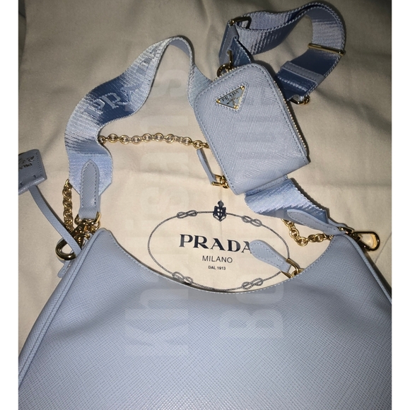 MSRP $2,600 New!! Authentic Prada Re-Edition 2005 Saffiano Leather Bag Baby Blue - Picture 9 of 16